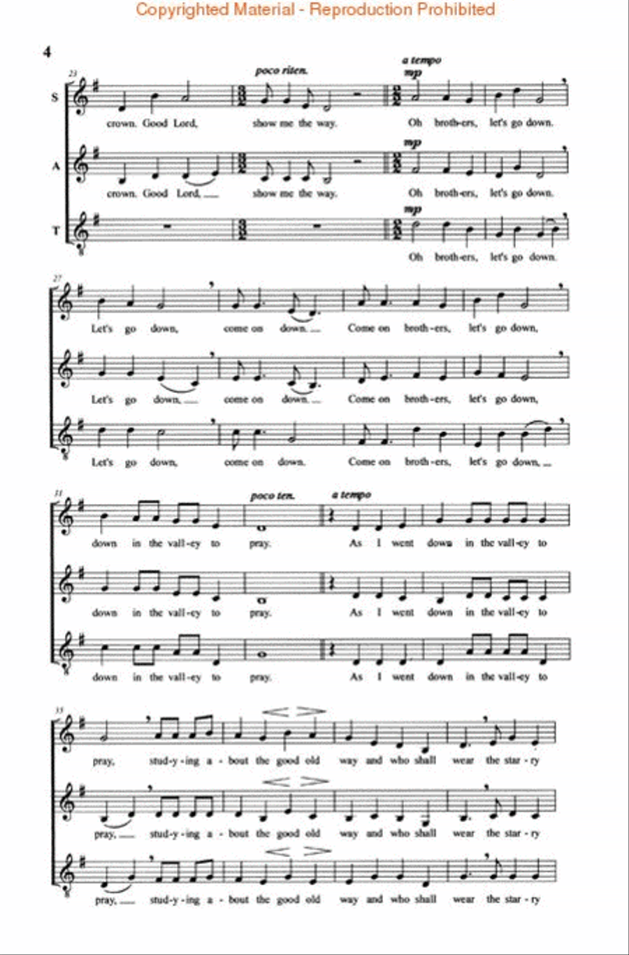 Down in the Valley to Pray 4-Part scores gallery preview page 3