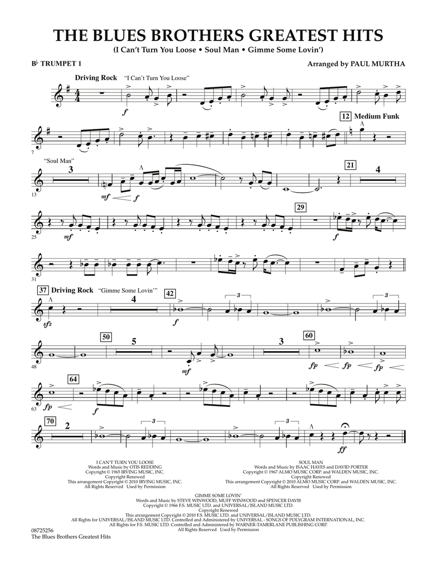 The Blues Brothers Greatest Hits - Bb Trumpet 1 Concert Band scores gallery preview page 1