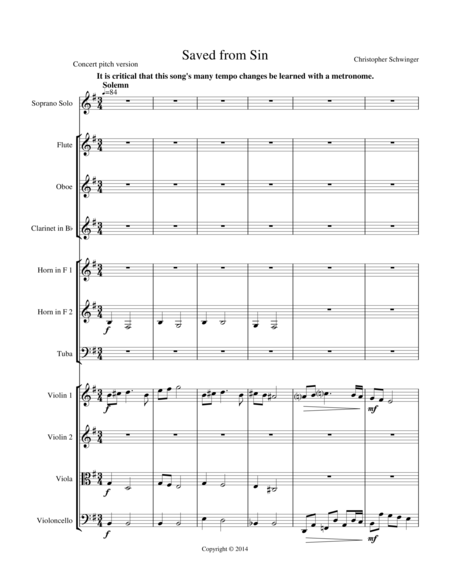 Saved from Sin - for soprano solo and orchestra - Part 1 of 2 (piano version and individ. parts are