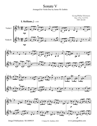 Telemann: Sonata Op. 2 No. 5 for Violin Duo