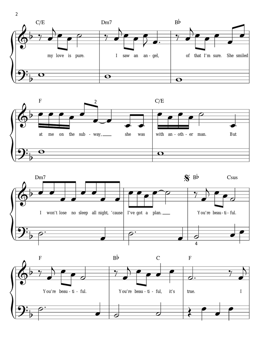 You're Beautiful Easy Piano scores gallery preview page 2