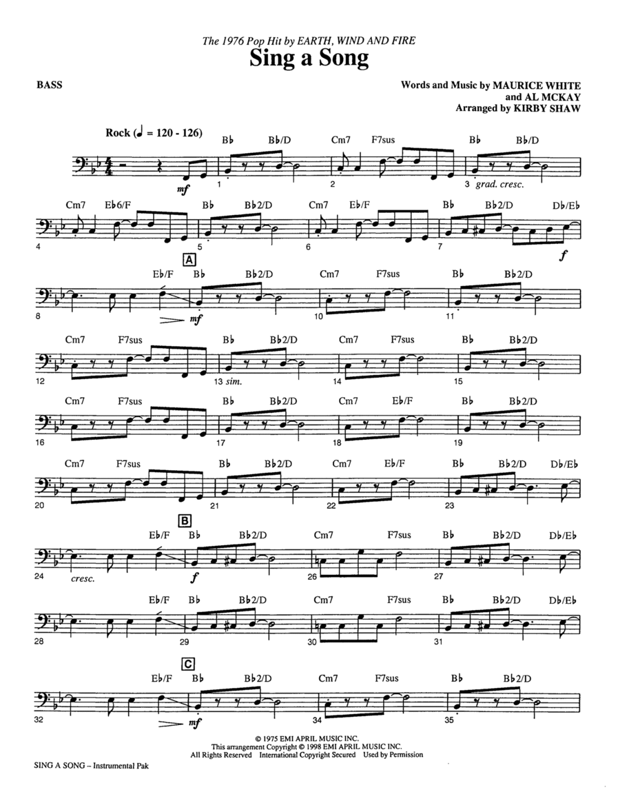 Sing A Song (arr. Kirby Shaw) - Electric Bass Choir scores gallery preview page 1