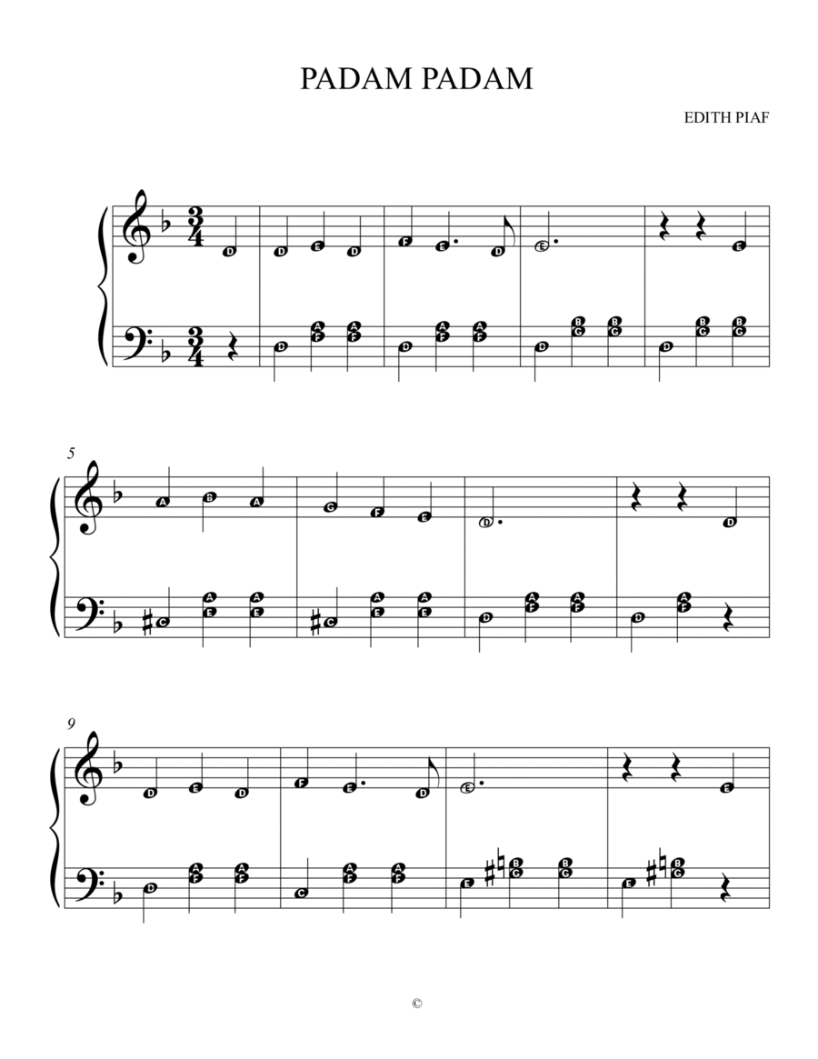 Padam Padam Easy Piano scores gallery preview page 1