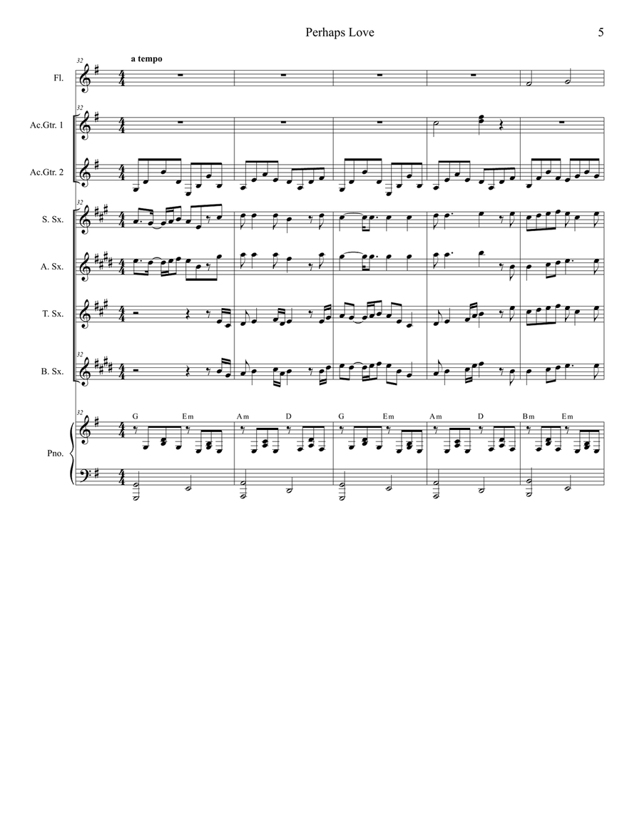 Perhaps Love Saxophone Quartet scores gallery preview page 5
