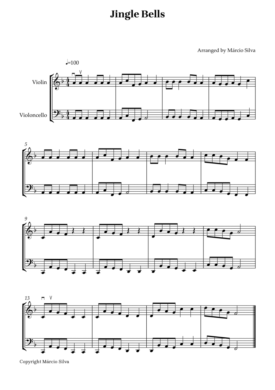 JINGLE BELLS - VIOLIN AND CELLO Cello scores gallery preview page 1