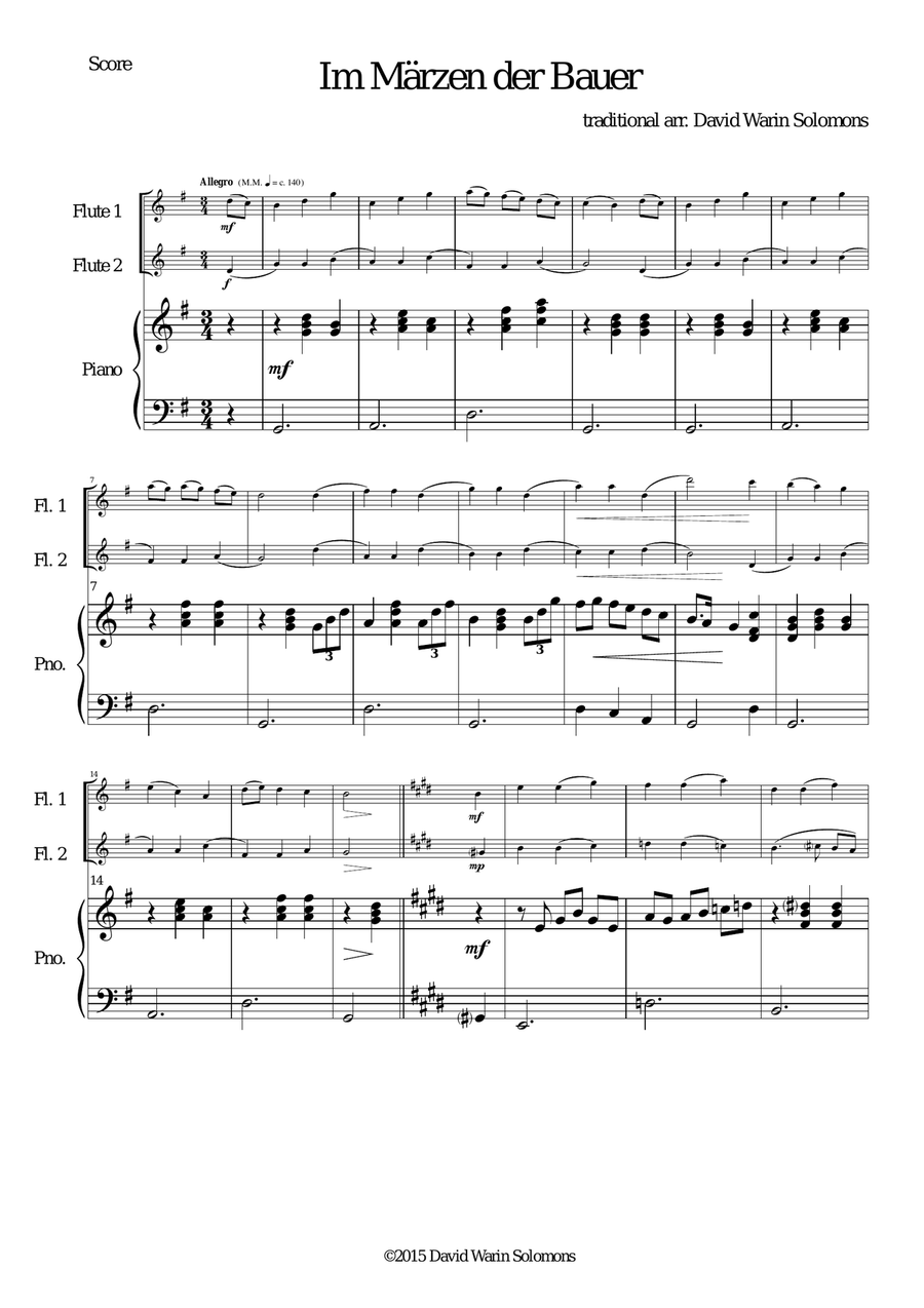 Im Märzen der Bauer (In springtime the farmer) for 2 flutes and piano Flute Duet scores gallery preview page 1