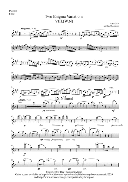 Elgar: Variations VIII (W.N.) and IX (Nimrod) from Enigma Variations Op.36 - flute quintet image number null