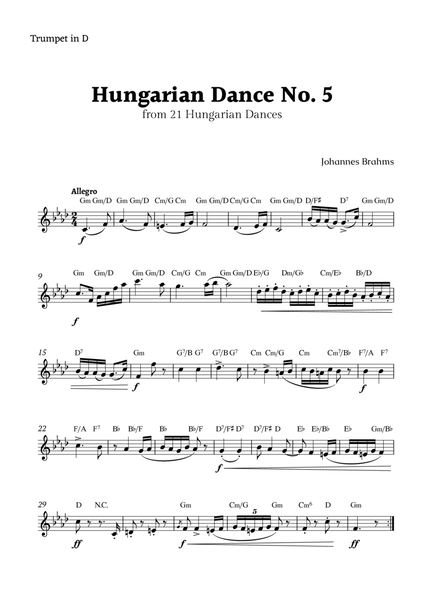 Hungarian Dance No. 5 by Brahms for Trumpet in D Solo image number null
