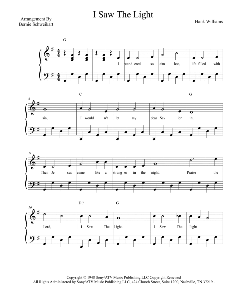I Saw The Light Piano, Vocal, Guitar scores gallery preview page 1