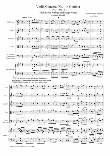 Vivaldi - Violin Concerto No.1 in G minor RV 317 Op.12 for Violin, Strings and Harpsichord image number null