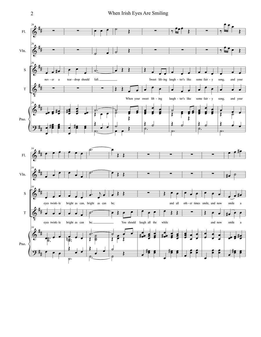 When Irish Eyes Are Smiling (for 2-part choir - (Soprano & Tenor) 2-Part scores gallery preview page 2