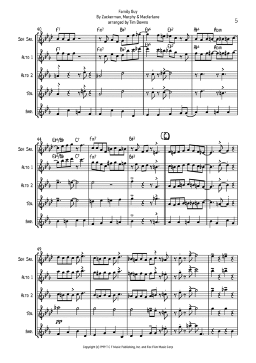 Theme From Family Guy Saxophone Quartet scores gallery preview page 5