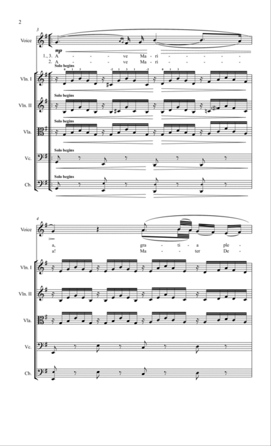 Ave Maria (Schubert) Key of G, for Voice with String Orchestra or String Quartet Accompaniment String Quartet scores gallery preview page 2