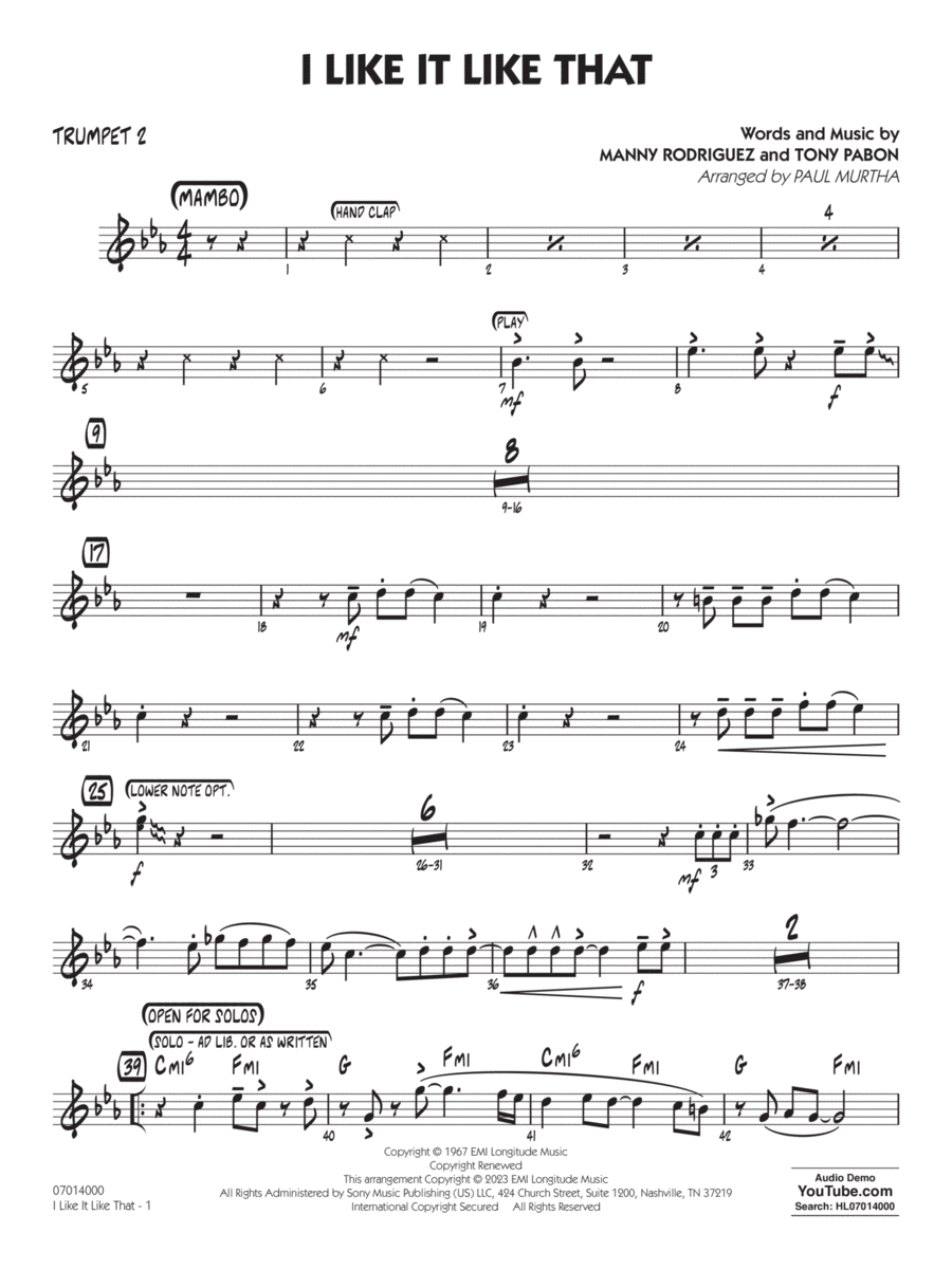 I Like It Like That (arr. Paul Murtha) - Trumpet 2