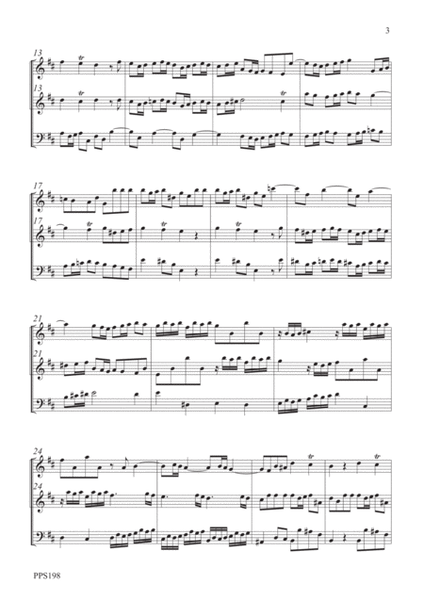TELEMANN TRIO SONATA No. 1 in D MAJOR TWV 43:D2 for 2 flutes or violins & bassoon or cello