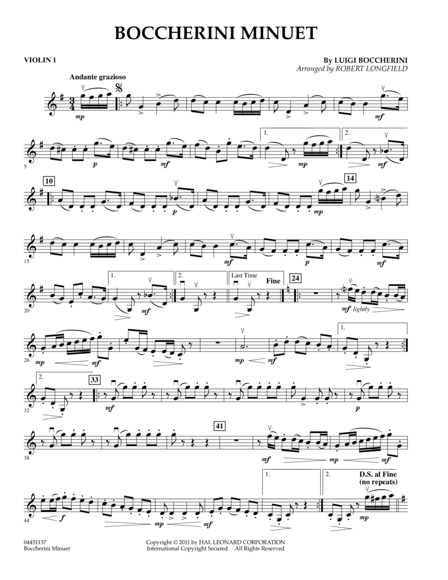 Boccherini Minuet - Violin 1 String Quartet scores gallery preview page 1