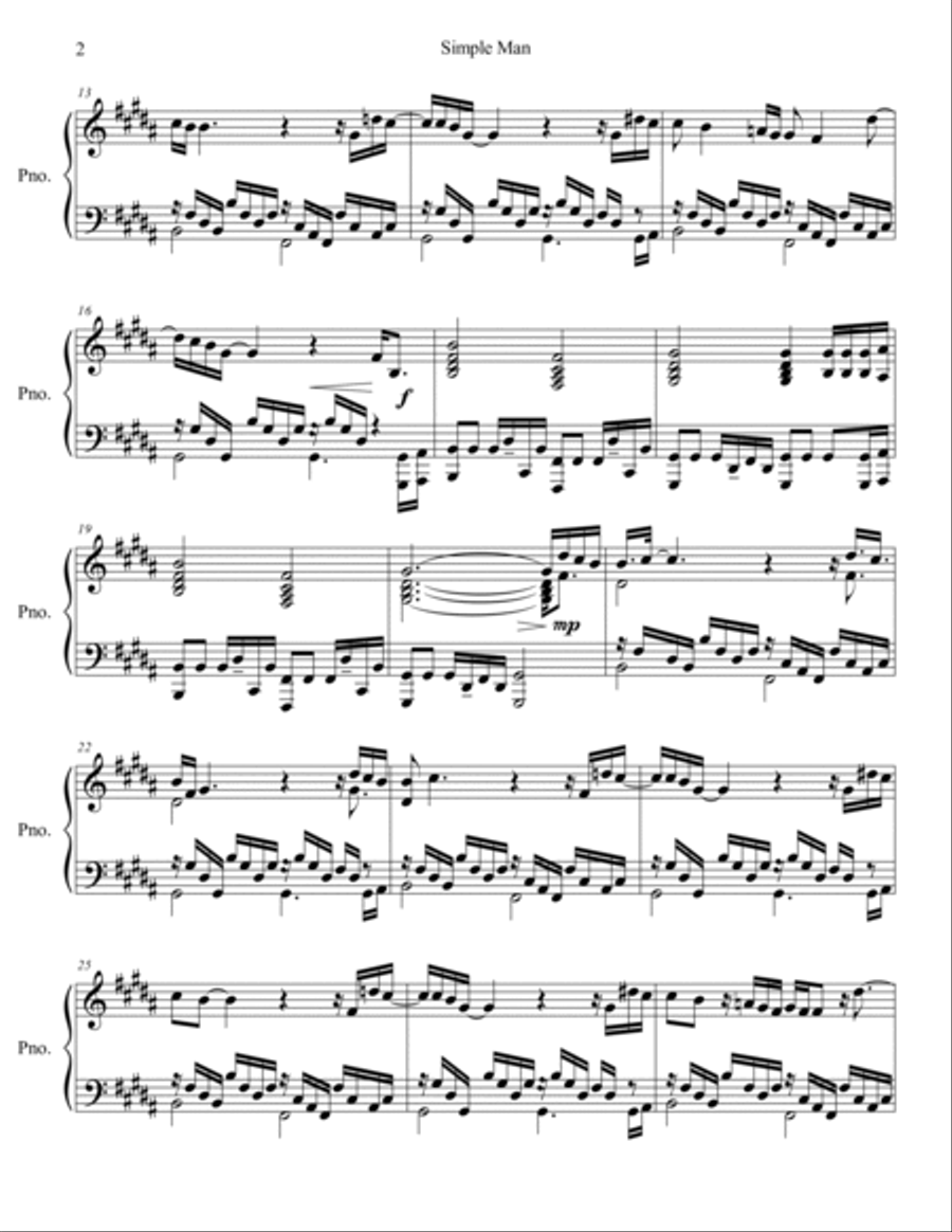 Simple Man Piano Solo scores gallery preview page 3