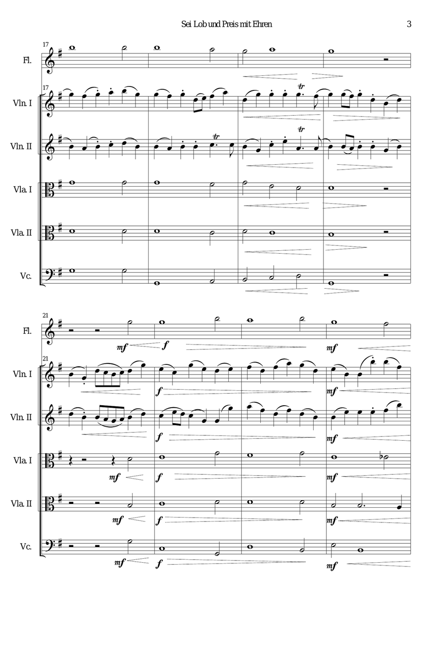 Sei Lob und Preis mit Ehren for flute and strings Small Ensemble scores gallery preview page 3