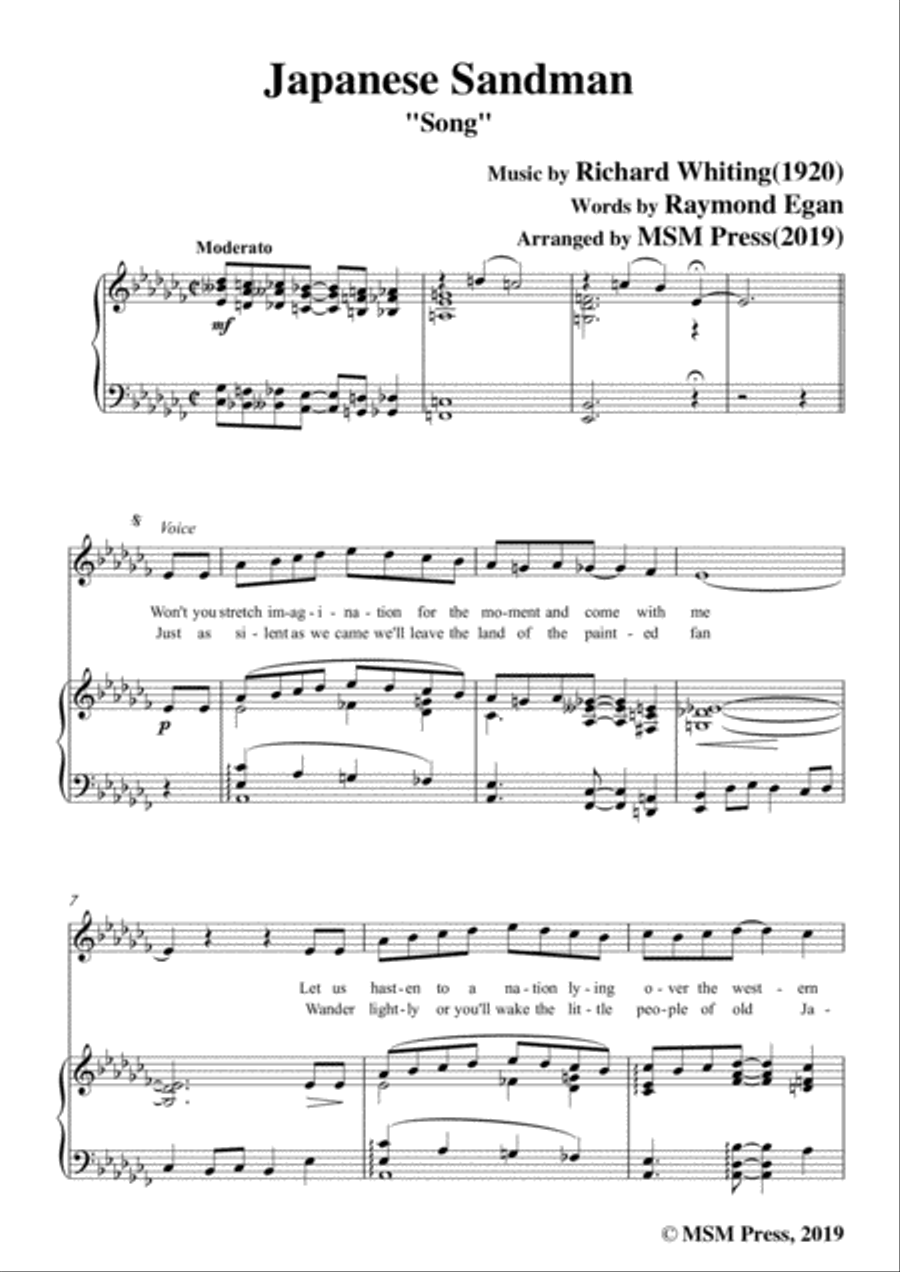 Richard Whiting-Japanese Sandman,in a flat minor,for Voice and Piano Voice Solo scores gallery preview page 3
