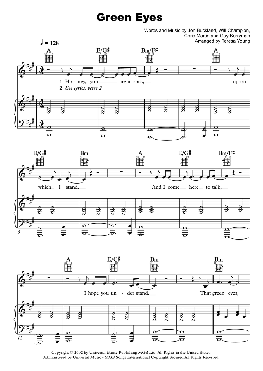 Green Eyes Piano, Vocal scores gallery preview page 1