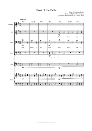 Carol of the Bells (Hear Them Ring) - SATB cello and piano with parts