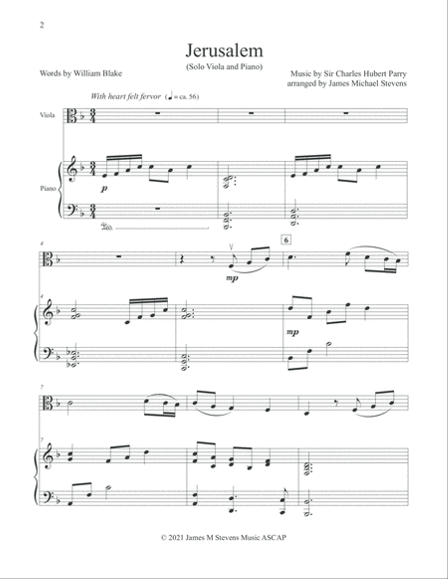 Jerusalem - Viola & Piano Viola scores gallery preview page 2