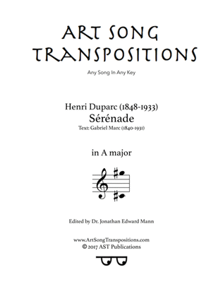 Book cover for DUPARC: Sérénade (transposed to A major)