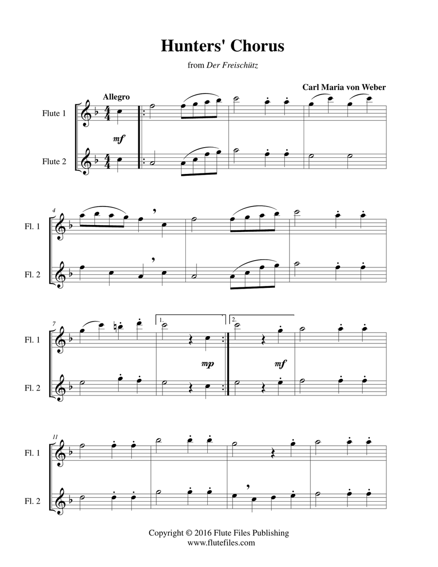 Hunters’ Chorus - Flute Duet Choir scores gallery preview page 3