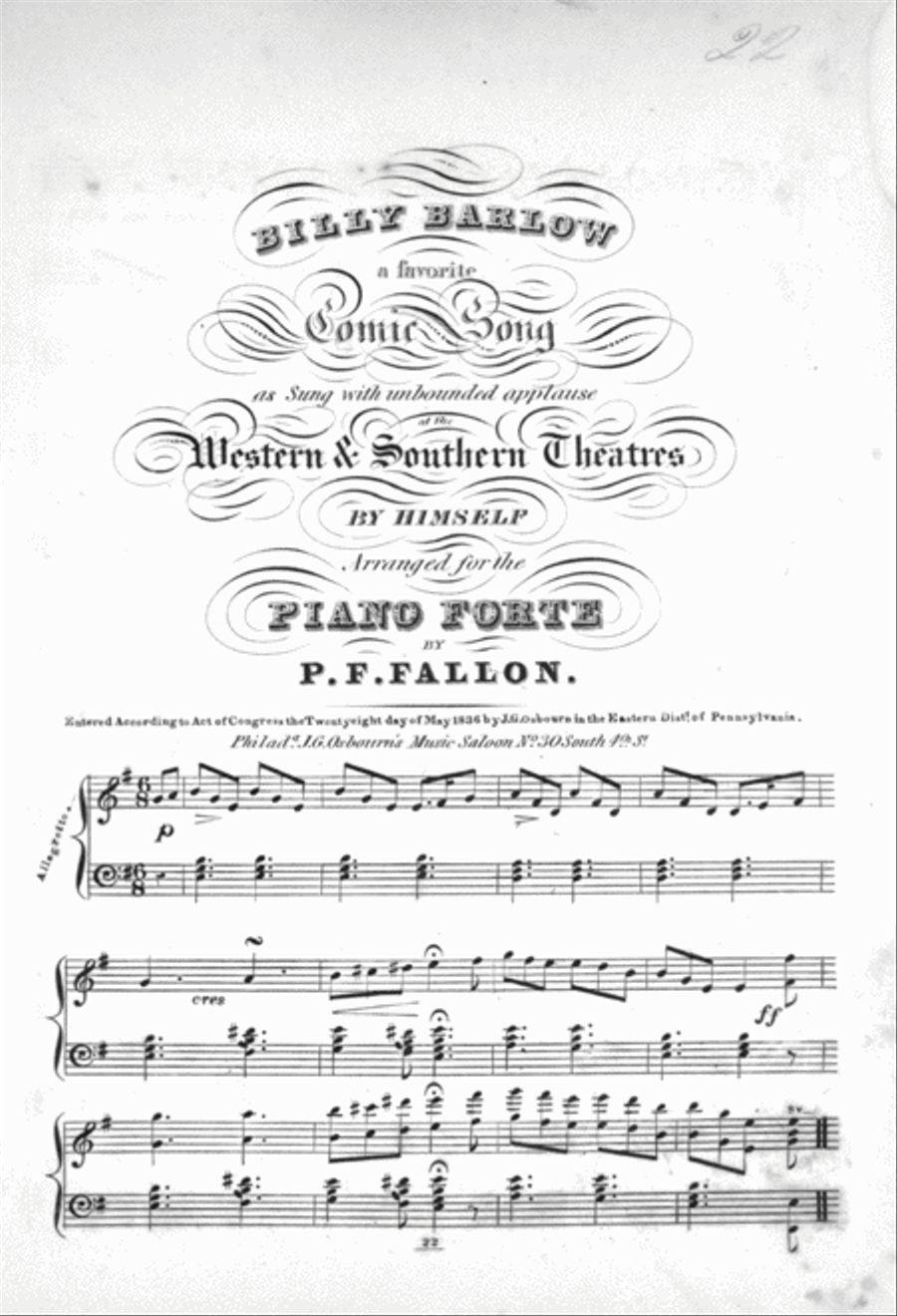 Billy Barlow. A Celebrated Comic Song Voice scores gallery preview page 2