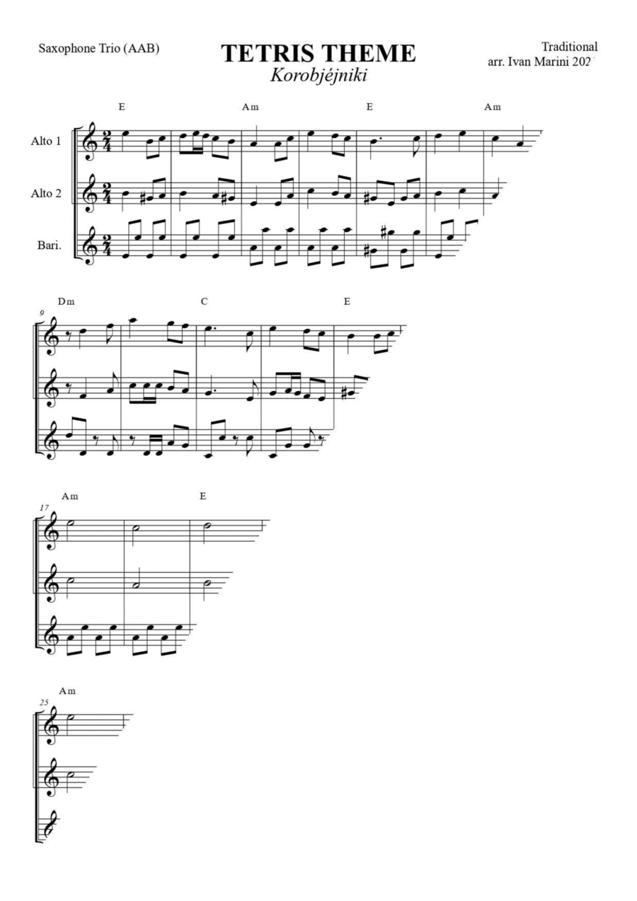TETRIS Theme - Korobjéjniki - for Saxophone Trio AAB Woodwind Trio scores gallery preview page 1
