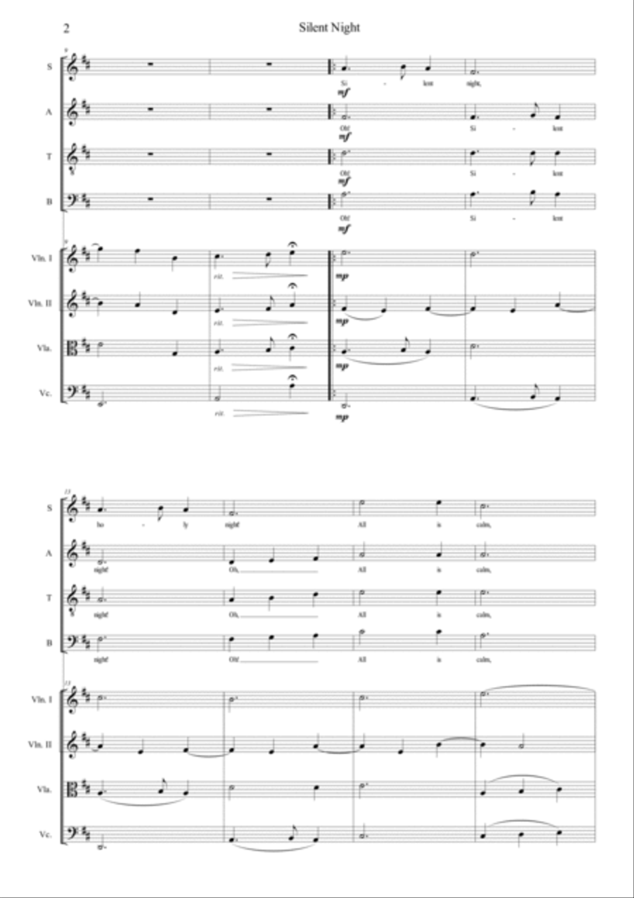 Silent Night (For Choir with String Quartet accompaniment) 4-Part scores gallery preview page 2