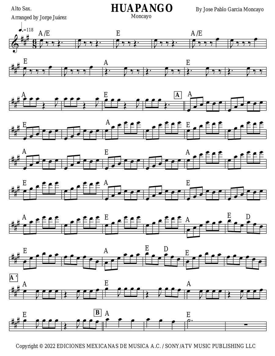 Huapango Alto Saxophone scores gallery preview page 1