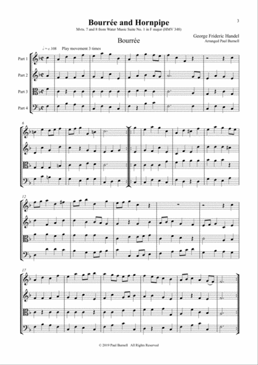 Bourrée and Hornpipe, arranged for instruments in four parts 4-Part scores gallery preview page 3