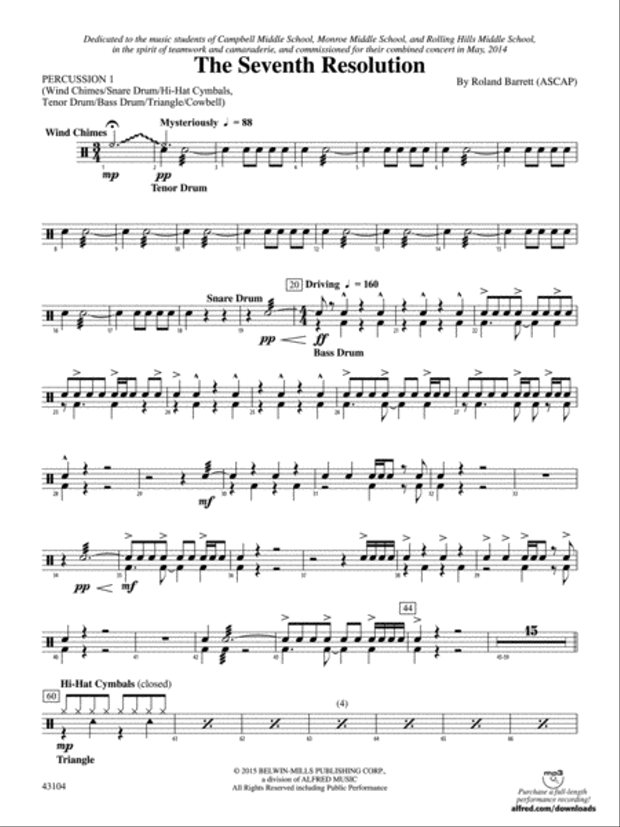 The Seventh Resolution: 1st Percussion Concert Band scores gallery preview page 1