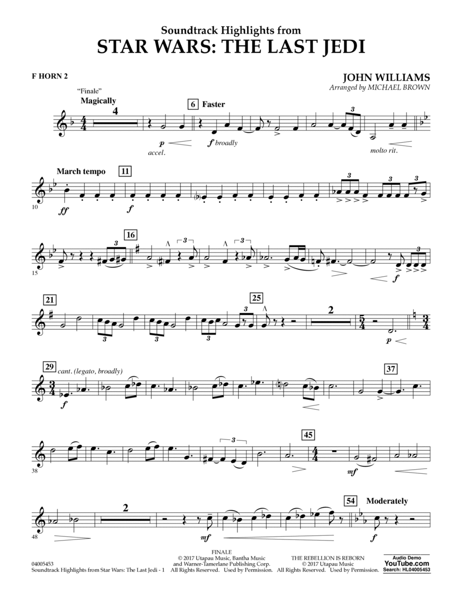 Soundtrack Highlights from Star Wars: The Last Jedi - F Horn 2 Horn scores gallery preview page 1