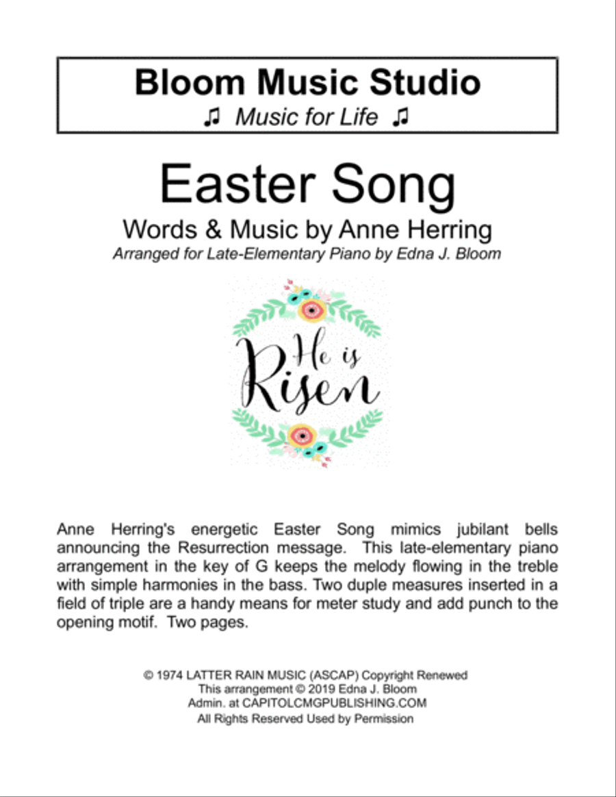 Easter Song Hear The Bells Ringing Easy Piano scores gallery preview page 1