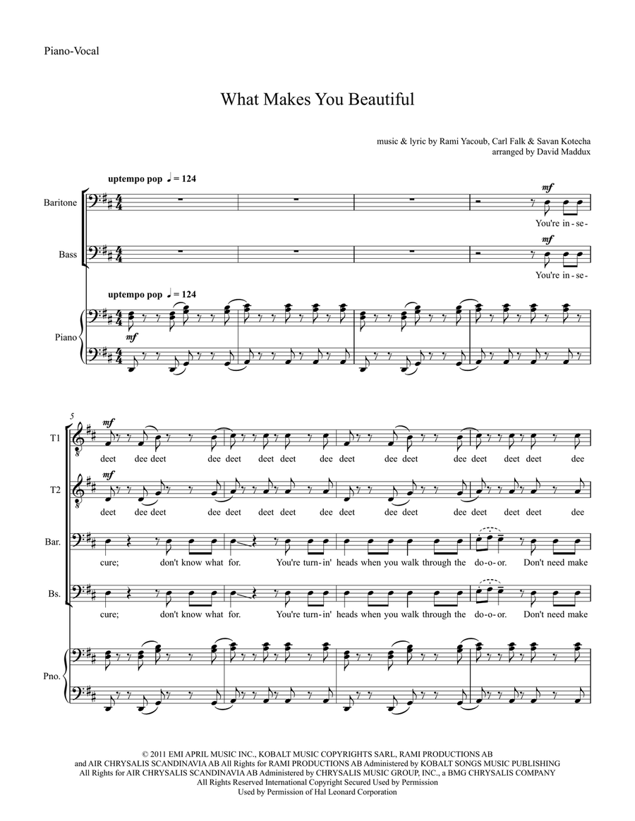 What Makes You Beautiful TTBB scores gallery preview page 1