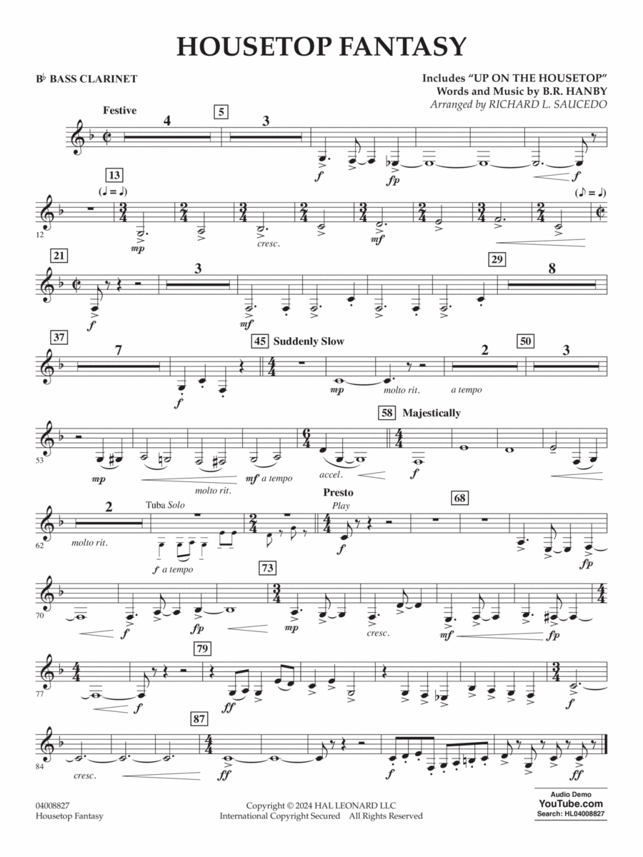 Housetop Fantasy (arr. Richard L. Saucedo) - Bb Bass Clarinet Concert Band scores gallery preview page 1