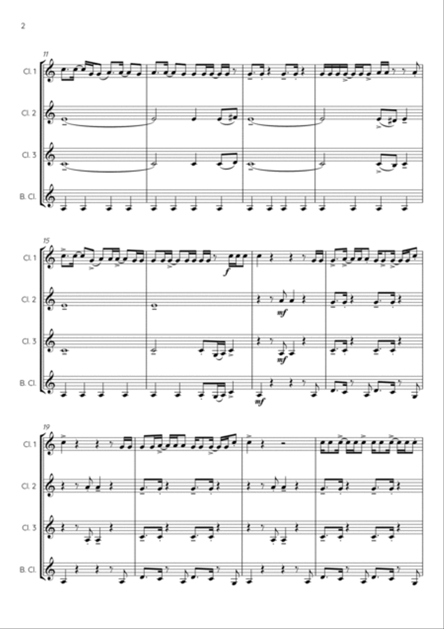 Uptown Funk Clarinet Quartet scores gallery preview page 4
