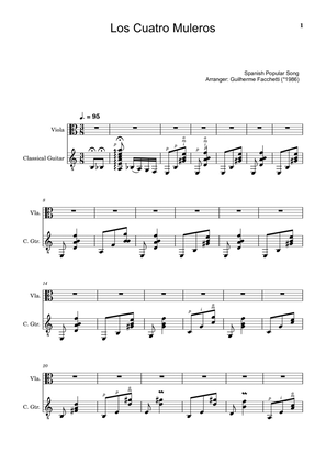 Book cover for Spanish Popular Song - Los Cuatro Muleros. Arrangement for Viola and Classical Guitar.