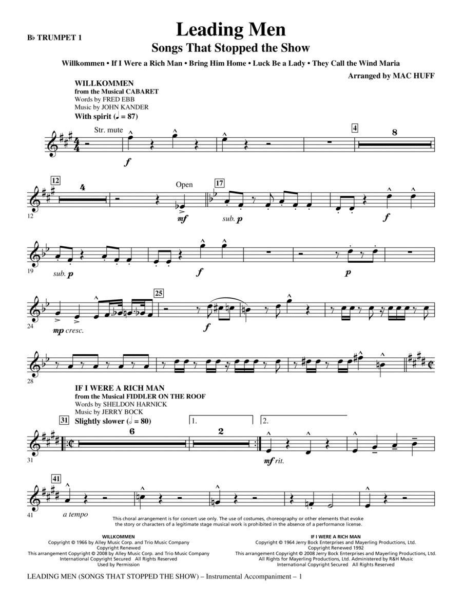 Leading Men: Songs That Stopped The Show (Medley) - Trumpet 1 Choir scores gallery preview page 1