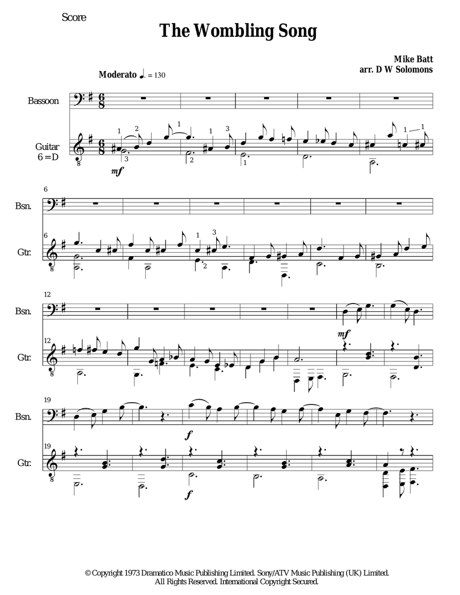 The Wombling Song Bassoon scores gallery preview page 1