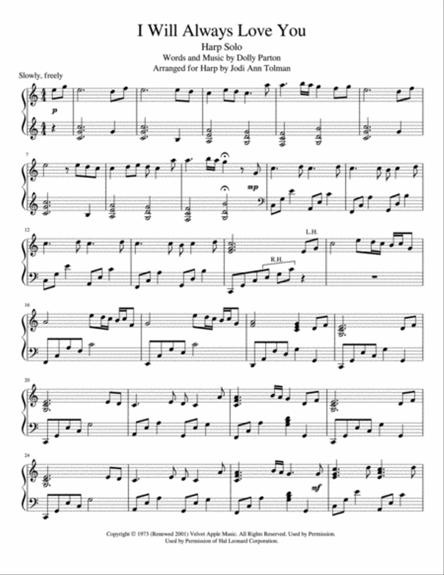 I Will Always Love You Harp scores gallery preview page 2