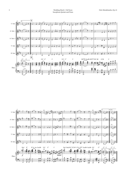 Wedding March by Mendelssohn for Sax Quintet and Piano with Chords image number null