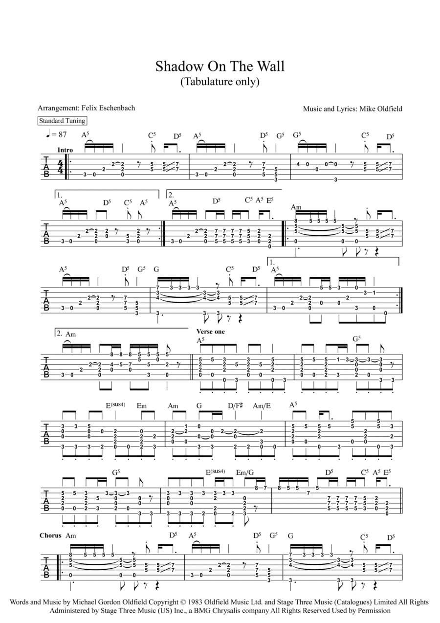 Shadow On The Wall Shadow On The Wall Classical Guitar scores gallery preview page 1
