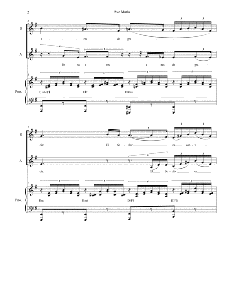 Ave Maria (Spanish Lyrics - Duet for Soprano & Alto Solo - Low Key - Piano) image number null