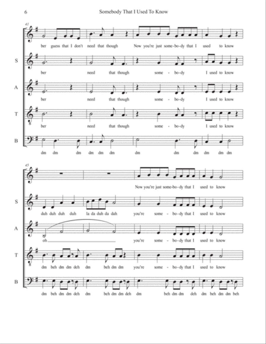 Somebody That I Used To Know 4-Part scores gallery preview page 6