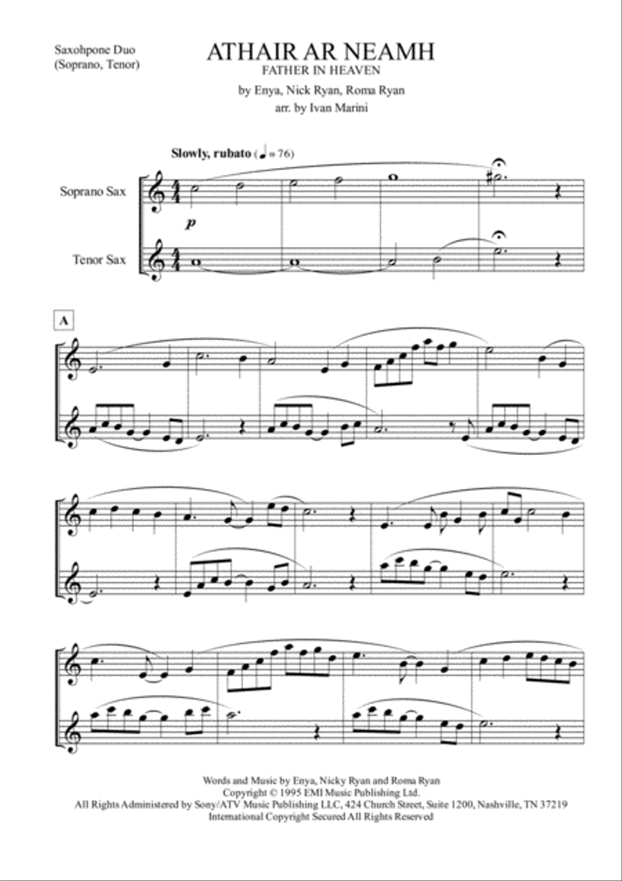 Athair Ar Neamh Tenor Saxophone scores gallery preview page 2