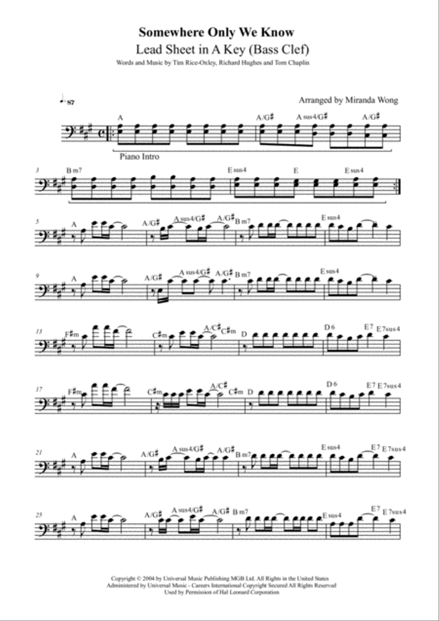 Somewhere Only We Know Piano, Vocal, Guitar scores gallery preview page 1