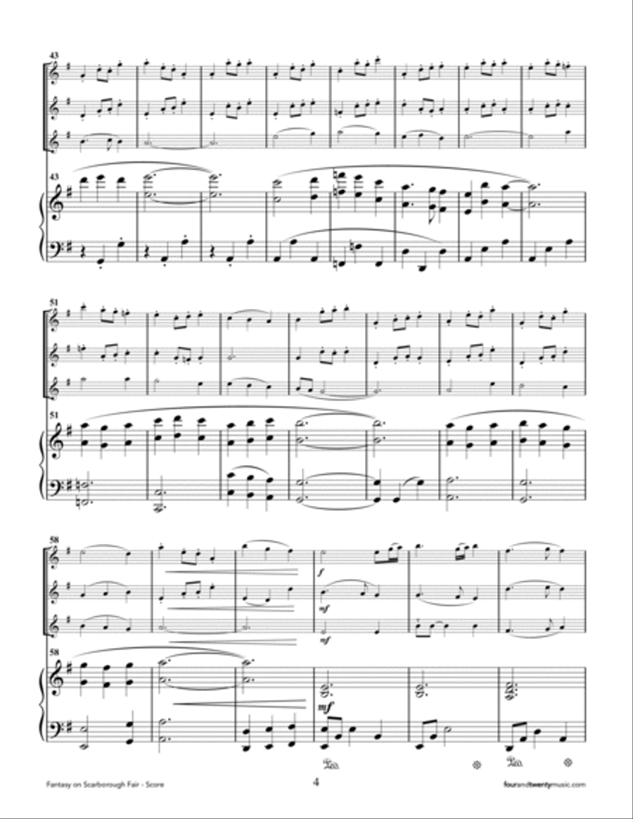Fantasy on Scarborough Fair for three flutes and piano Flute Solo scores gallery preview page 4
